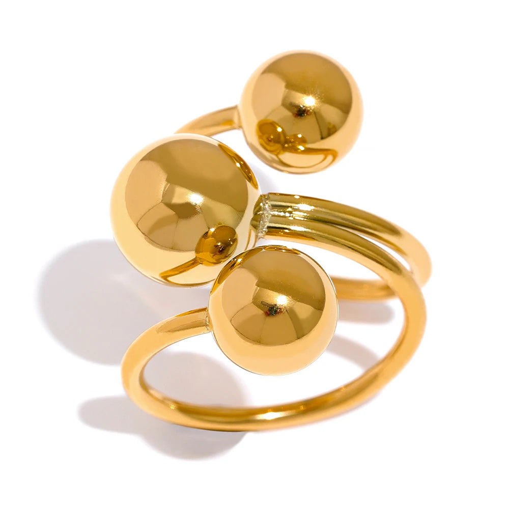Large Multi-Layer Beaded Ring, 18K Gold Plated | Unique Geometric Stainless Steel Design – Euphoria Jewels Co