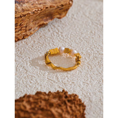 Elastic 18K Gold Plated Freshwater Pearl Ring | Elegant Adjustable Ring – Euphoria Jewels Co