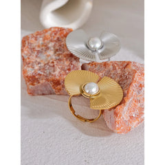Platinum Plated Fan Flower Ring with Decorative Pearl | Unique Fashion Jewelry – Euphoria Jewels Co