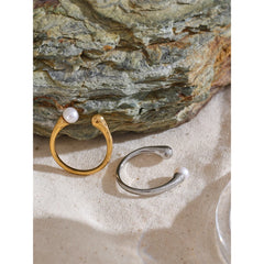 Open Thin Freshwater Pearl Ring, 18K Gold Plated | Elegant and Delicate Stainless Steel Jewelry – Euphoria Jewels Co