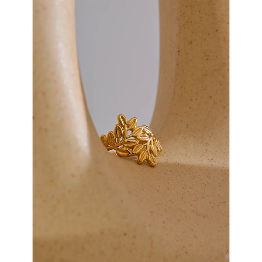 18K Gold Plated Open Leaf Ring | Natural and Geometric Design Stainless Steel – Euphoria Jewels Co