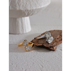Gold Plated Sparkling Geometric AAA Zircon Ring | Modern Textured Luxury Jewelry – Euphoria Jewels Co