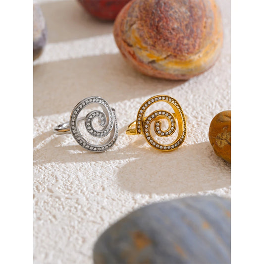 Adjustable Zirconia Ring in Gold Plating | Delicate Geometric Stainless Steel Design – Euphoria Jewels Co