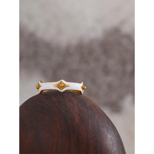 18K Gold Plated White Enamel Open Star Ring | Chic Adjustable Stainless Steel Ring – Euphoria Jewels Co