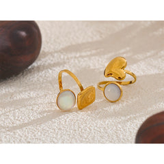 Square Heart Ring with Natural Shell, Adjustable, 18K Gold Plated | Chic and Elegant Jewelry – Euphoria Jewels Co