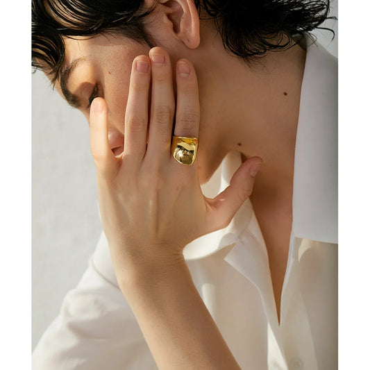 Large Minimalist Statement Ring in 18K Gold Plating | Bold Geometric Design Stainless Steel – Euphoria Jewels Co