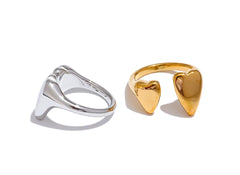 Open Heart Ring with Platinum Plating | Chic Adjustable Stainless Steel Design – Euphoria Jewels Co