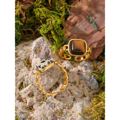 Tiger Ring with Natural Open Stone, 18K Gold Plated | Unique Vintage Design – Euphoria Jewels Co