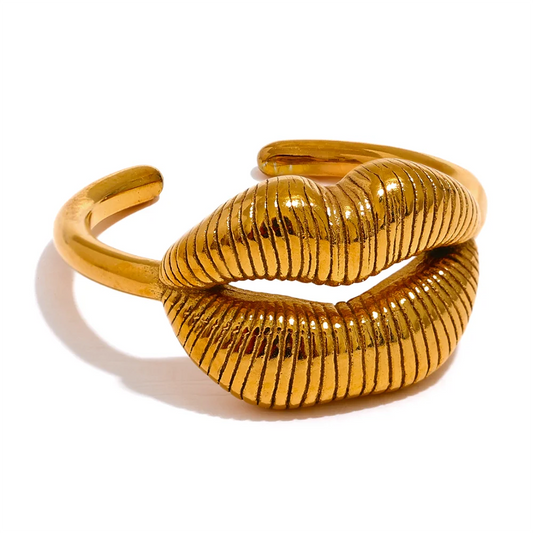Gold Plated Open Lip Ring | Unique Fashion Jewelry Stainless Steel – Euphoria Jewels Co