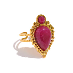 18K Gold Plated Vintage Geometric Agate Stone Ring | Luxury Open Stainless Steel Ring – Euphoria Jewels Co