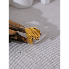 Wide geometric textured ring with 18K gold plating | Modern Stainless Steel Statement Ring – Euphoria Jewels Co