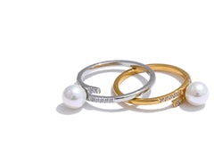 Thin ring with pearl and zirconia in Korean style with platinum and gold plating | Delicate luxury jewelry – Euphoria Jewels Co