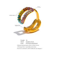 Open Colorful Zirconia Ring, 18K Gold Plated | Luxurious Geometric Design, Stainless Steel – Euphoria Jewels Co