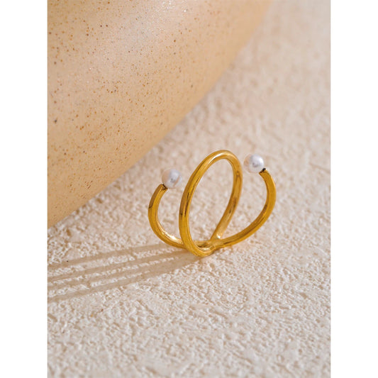 18K Gold Plated Minimalist Geometric Pearl Ring | Elegant Everyday Stainless Steel Jewelry – Euphoria Jewels Co