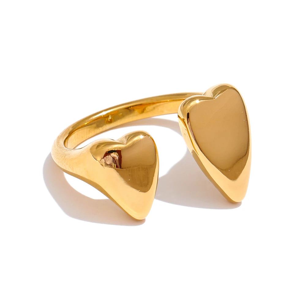 Open Heart Ring with Platinum Plating | Chic Adjustable Stainless Steel Design – Euphoria Jewels Co