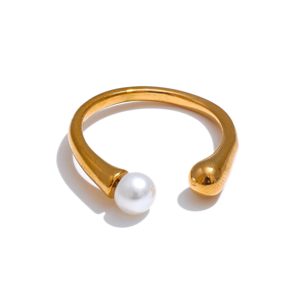 Open Thin Freshwater Pearl Ring, 18K Gold Plated | Elegant and Delicate Stainless Steel Jewelry – Euphoria Jewels Co